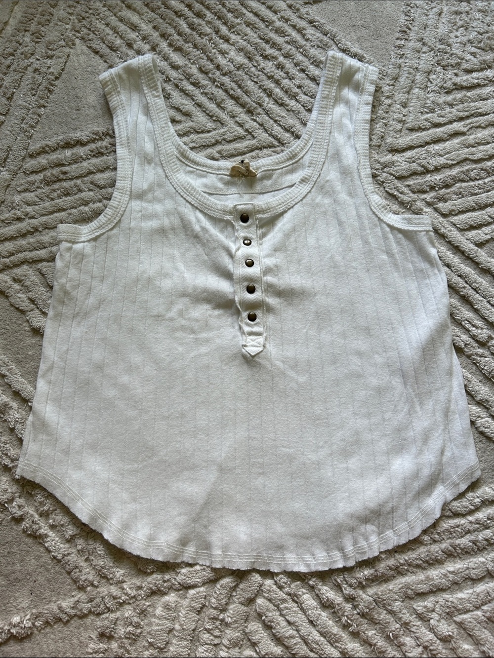 Free people Classic White Ribbed Tank Top with Button Placket